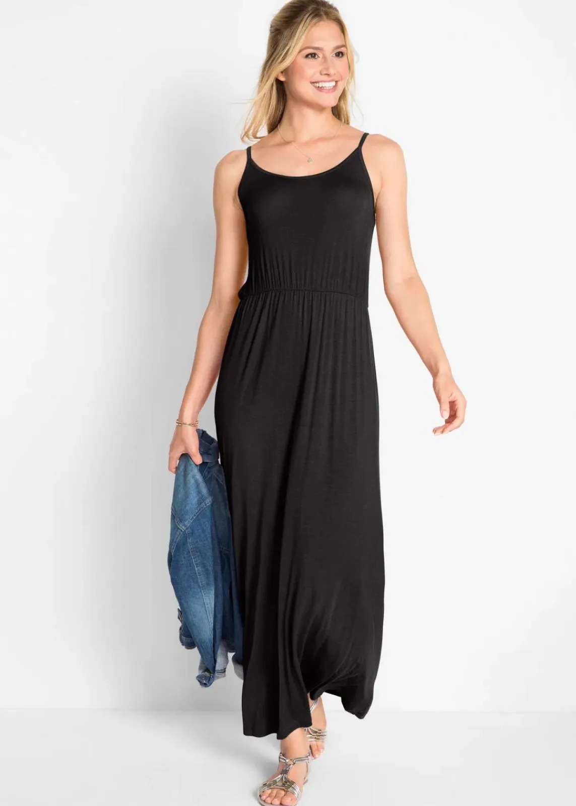 bonprix Kleider^Maxikleid, tailliert aus fließendem Viskose Mix schwarz