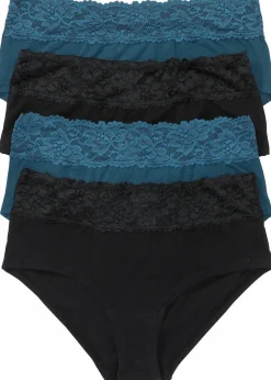 bonprix Wäsche·Baumwollunterwäsche|Wäsche·Höschen^Maxipanty (4er Pack) schwarz+ blaupetrol