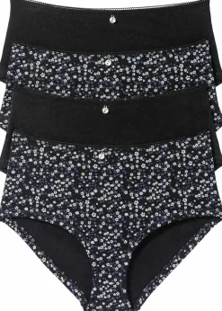 bonprix Wäsche·Baumwollunterwäsche|Wäsche·Höschen^Maxipanty (4er Pack) schwarz + schwarz bedruckt