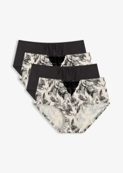 bonprix Wäsche·Höschen|Höschen^Maxipanty (4er Pack) chwarz+ naturbeige/schwarz-geblümt