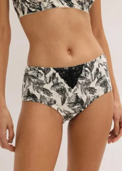 bonprix Wäsche·Höschen|Höschen^Maxipanty (4er Pack) chwarz+ naturbeige/schwarz-geblümt