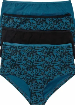 bonprix Wäsche·Baumwollunterwäsche|Wäsche·Höschen^Maxipanty (4er Pack) mit Bio-Baumwolle schwarz + petrol bedruckt