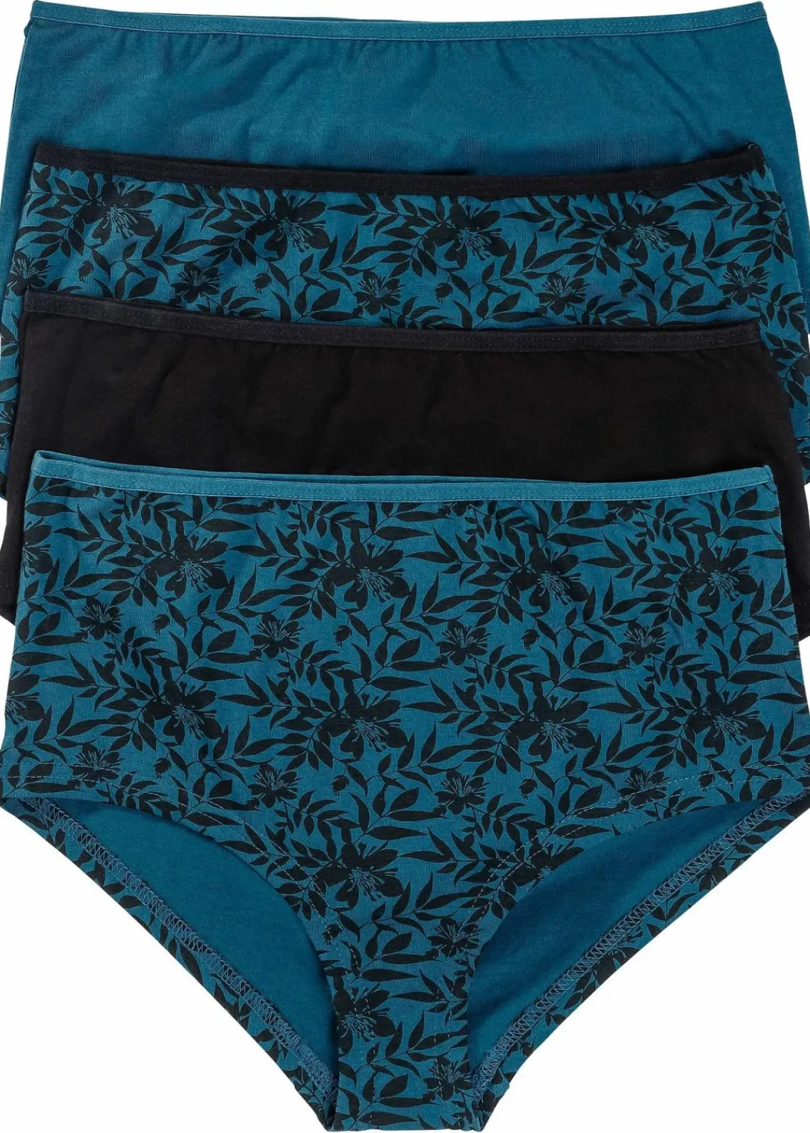 bonprix Wäsche·Baumwollunterwäsche|Wäsche·Höschen^Maxipanty (4er Pack) mit Bio-Baumwolle schwarz + petrol bedruckt