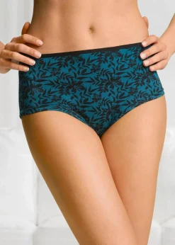 bonprix Wäsche·Baumwollunterwäsche|Wäsche·Höschen^Maxipanty (4er Pack) mit Bio-Baumwolle schwarz + petrol bedruckt