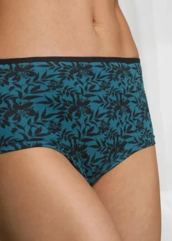 bonprix Wäsche·Baumwollunterwäsche|Wäsche·Höschen^Maxipanty (4er Pack) mit Bio-Baumwolle schwarz + petrol bedruckt