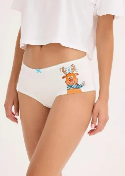 bonprix Wäsche·Baumwollunterwäsche|Wäsche·Höschen^Maxipanty mit Baumwolle (4er Pack) ecru bedruckt + blau kariert
