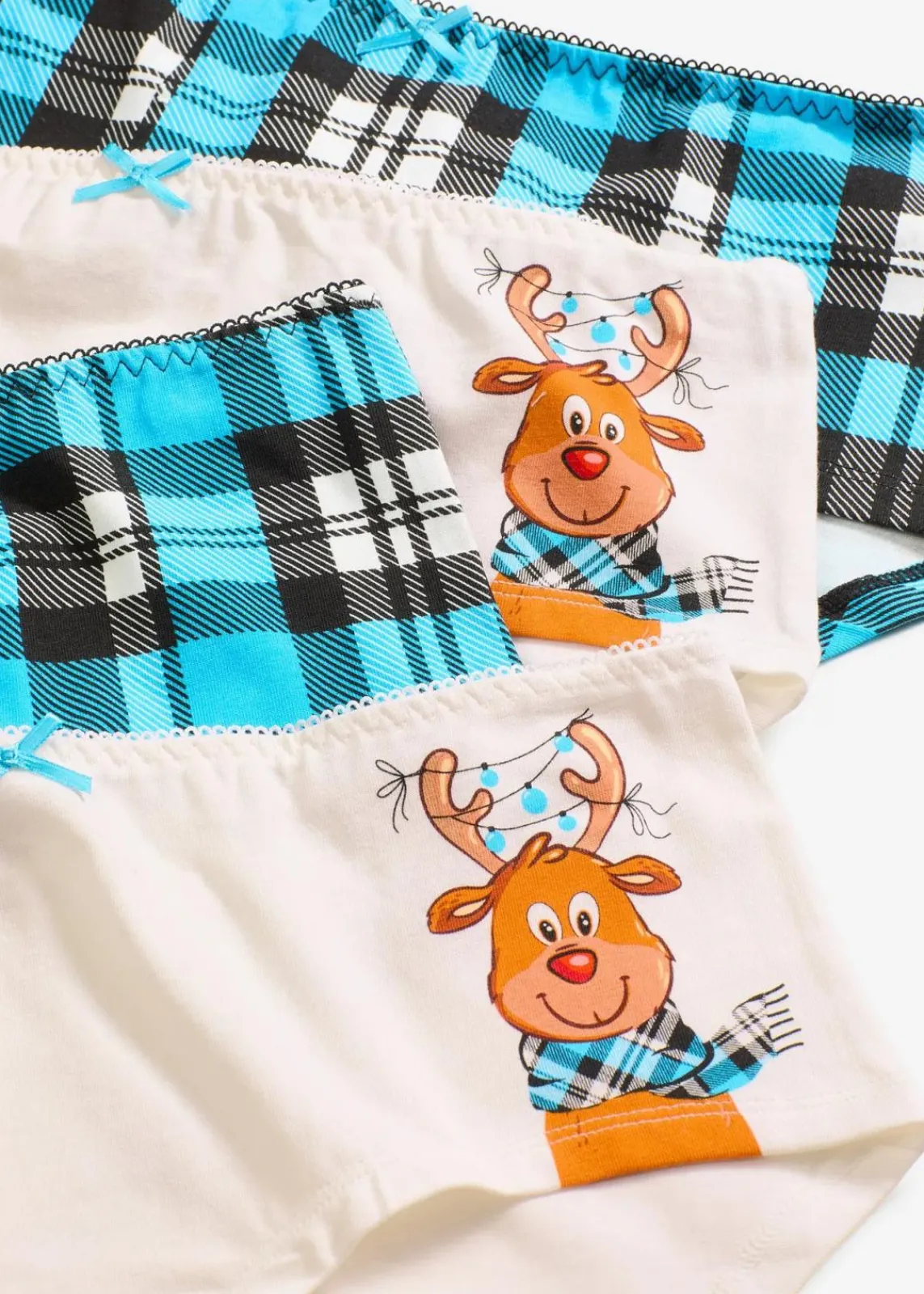 bonprix Wäsche·Baumwollunterwäsche|Wäsche·Höschen^Maxipanty mit Baumwolle (4er Pack) ecru bedruckt + blau kariert