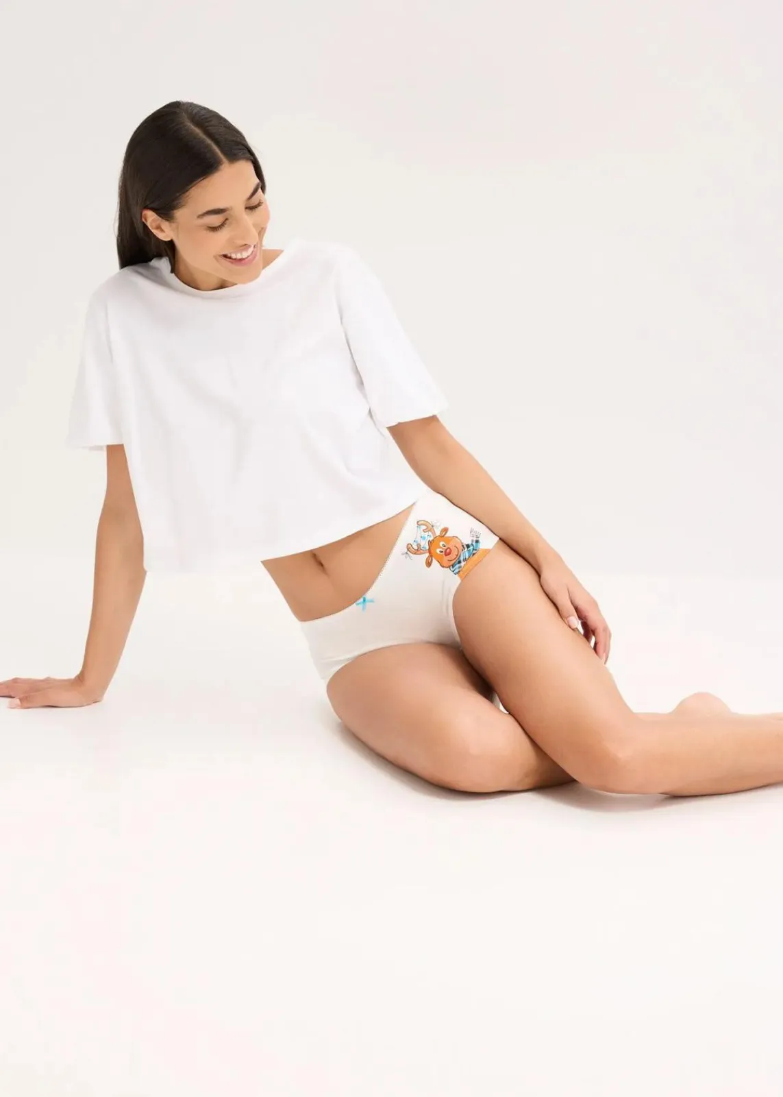 bonprix Wäsche·Baumwollunterwäsche|Wäsche·Höschen^Maxipanty mit Baumwolle (4er Pack) ecru bedruckt + blau kariert