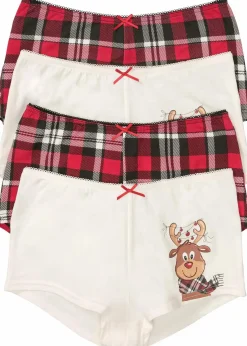 bonprix Wäsche·Baumwollunterwäsche|Wäsche·Höschen^Maxipanty mit Baumwolle (4er Pack) ecru bedruckt + rot kariert
