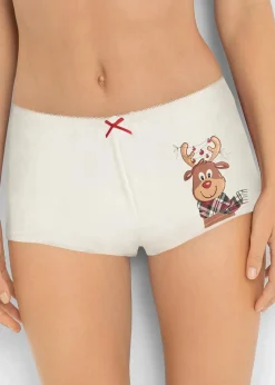 bonprix Wäsche·Baumwollunterwäsche|Wäsche·Höschen^Maxipanty mit Baumwolle (4er Pack) ecru bedruckt + rot kariert