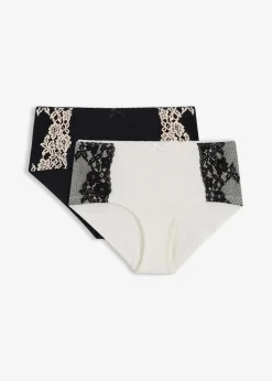 bonprix Wäsche·Höschen|Nachhaltigere Materialien^Maxipanty mit Bio-Baumwolle (4er Pack) schwarz + wollweiß