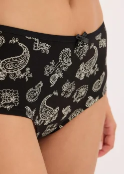 bonprix Wäsche·Baumwollunterwäsche|Nachhaltigere Materialien^Maxipanty mit Bio-Baumwolle (4er Pack) schwarz + wollweiß+ schwarz-bedruckt