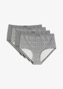 bonprix Nachhaltigere Materialien|Höschen^Maxipanty mit Bio-Baumwolle (4er Pack) grau meliert/ weiß gemustert + grau meliert