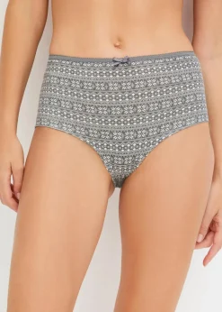 bonprix Nachhaltigere Materialien|Höschen^Maxipanty mit Bio-Baumwolle (4er Pack) grau meliert/ weiß gemustert + grau meliert