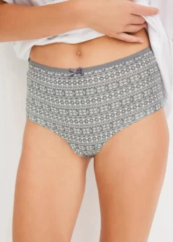 bonprix Nachhaltigere Materialien|Höschen^Maxipanty mit Bio-Baumwolle (4er Pack) grau meliert/ weiß gemustert + grau meliert