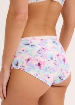 bonprix Wäsche·Baumwollunterwäsche|Wäsche·Höschen^Maxipanty mit Bio-Baumwolle (4er Pack) hellrosa geblümt+beere+hellmenthol