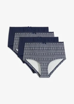 bonprix Wäsche·Baumwollunterwäsche|Wäsche·Höschen^Maxipanty mit Bio-Baumwolle (4er Pack) dunkelblau/weiß gemustert + dunkelblau