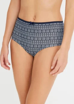 bonprix Wäsche·Baumwollunterwäsche|Wäsche·Höschen^Maxipanty mit Bio-Baumwolle (4er Pack) dunkelblau/weiß gemustert + dunkelblau