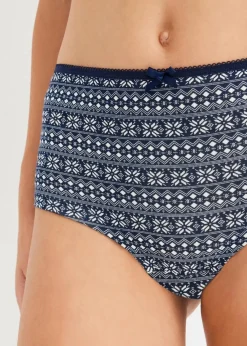 bonprix Wäsche·Baumwollunterwäsche|Wäsche·Höschen^Maxipanty mit Bio-Baumwolle (4er Pack) dunkelblau/weiß gemustert + dunkelblau