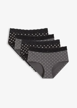 bonprix Wäsche·Baumwollunterwäsche|Wäsche·Höschen^Maxipanty mit Spitze mit Bio-Baumwolle (4er Pack) schwarz-gemustert