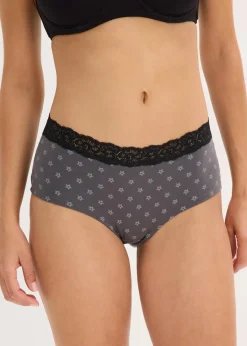 bonprix Wäsche·Baumwollunterwäsche|Wäsche·Höschen^Maxipanty mit Spitze mit Bio-Baumwolle (4er Pack) schwarz-gemustert