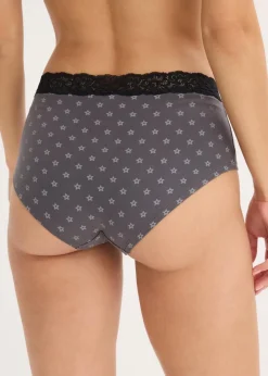 bonprix Wäsche·Baumwollunterwäsche|Wäsche·Höschen^Maxipanty mit Spitze mit Bio-Baumwolle (4er Pack) schwarz-gemustert