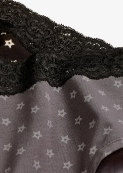bonprix Wäsche·Baumwollunterwäsche|Wäsche·Höschen^Maxipanty mit Spitze mit Bio-Baumwolle (4er Pack) schwarz-gemustert