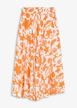 bonprix Bekleidung·Sportbekleidung|Röcke^Maxirock aus fließender Viskose wollweiß/mango floral
