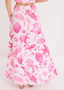 bonprix Bekleidung·Sportbekleidung|Röcke^Maxirock aus strukturierter Viskose weiß/fuchsia floral