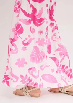 bonprix Bekleidung·Sportbekleidung|Röcke^Maxirock aus strukturierter Viskose weiß/fuchsia floral