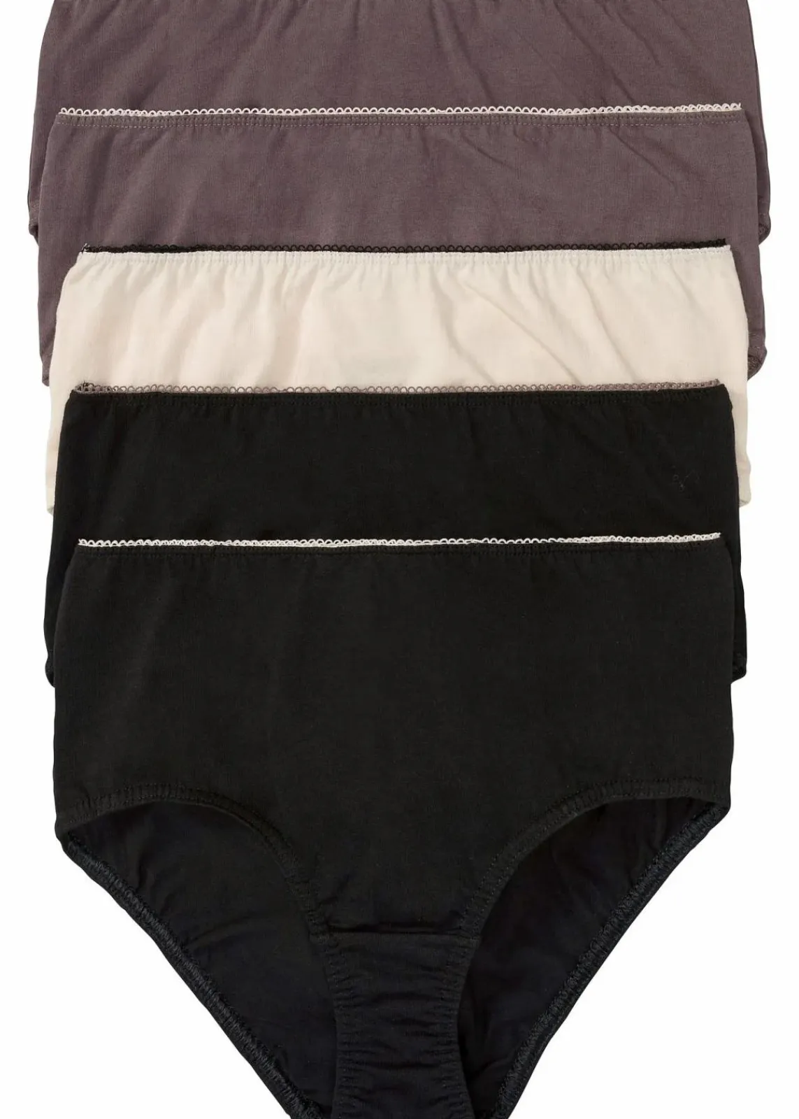 bonprix Höschen|Baumwollunterwäsche^Maxislip (5er Pack) schwarz + rauchbeere + sandbeige