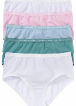 bonprix Höschen|Baumwollunterwäsche^Maxislip (5er Pack) weiß + mineralblau + puderblau + kristallrosa