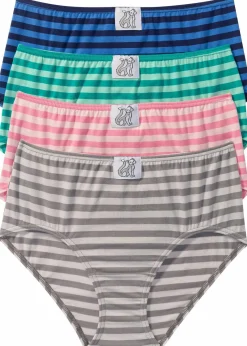 bonprix Höschen|Baumwollunterwäsche^Maxislip (4er Pack) blau + grün + rosa + grau gestreift