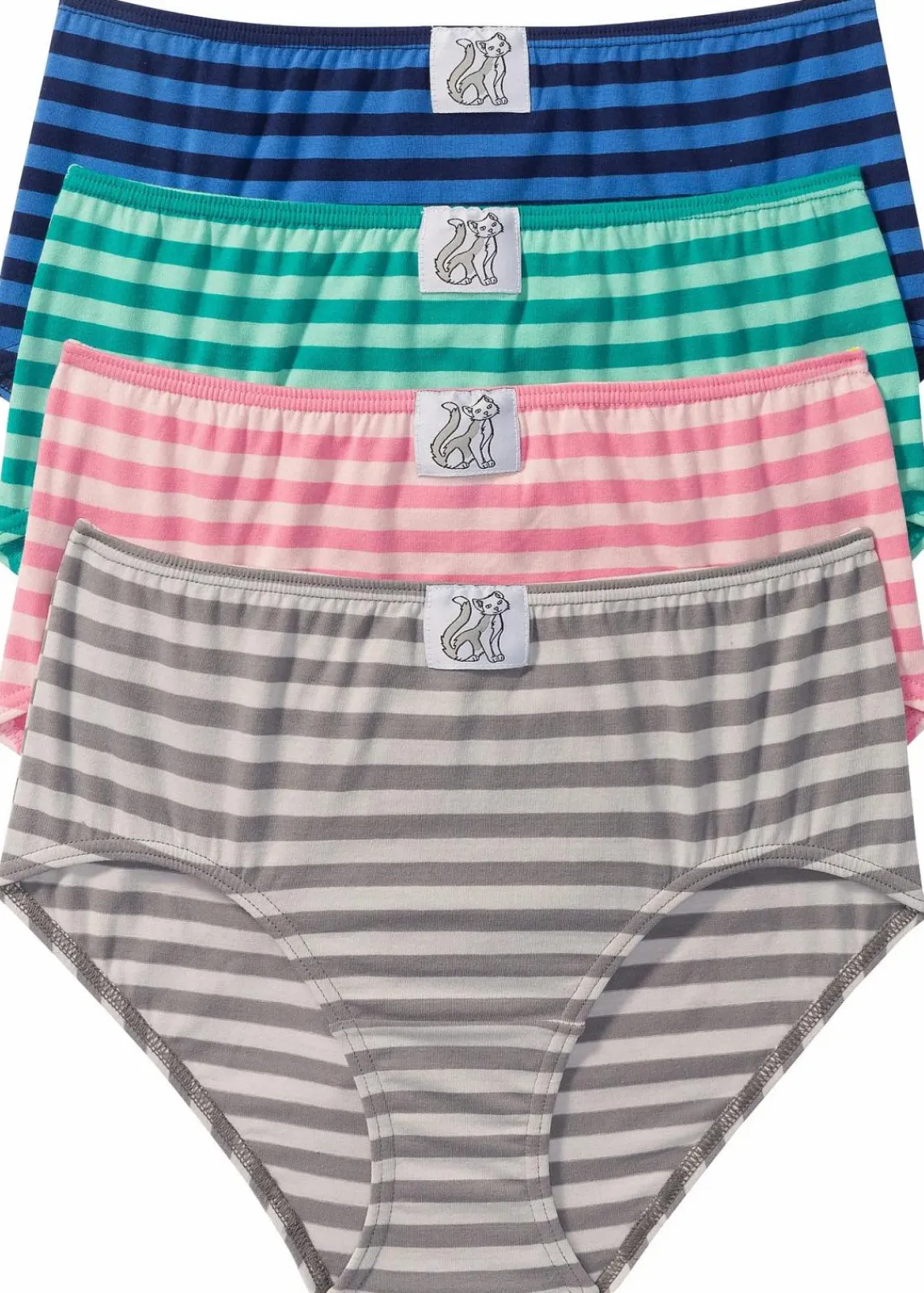 bonprix Höschen|Baumwollunterwäsche^Maxislip (4er Pack) blau + grün + rosa + grau gestreift
