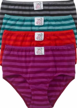 bonprix Wäsche·Baumwollunterwäsche|Wäsche·Höschen^Maxislip (4er Pack) rot + petrol + beere + schwarz gestreift