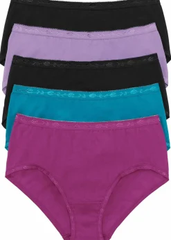 bonprix Wäsche·Basics|Wäsche·Baumwollunterwäsche^Maxislip (5er Pack) schwarz + flieder + türkis