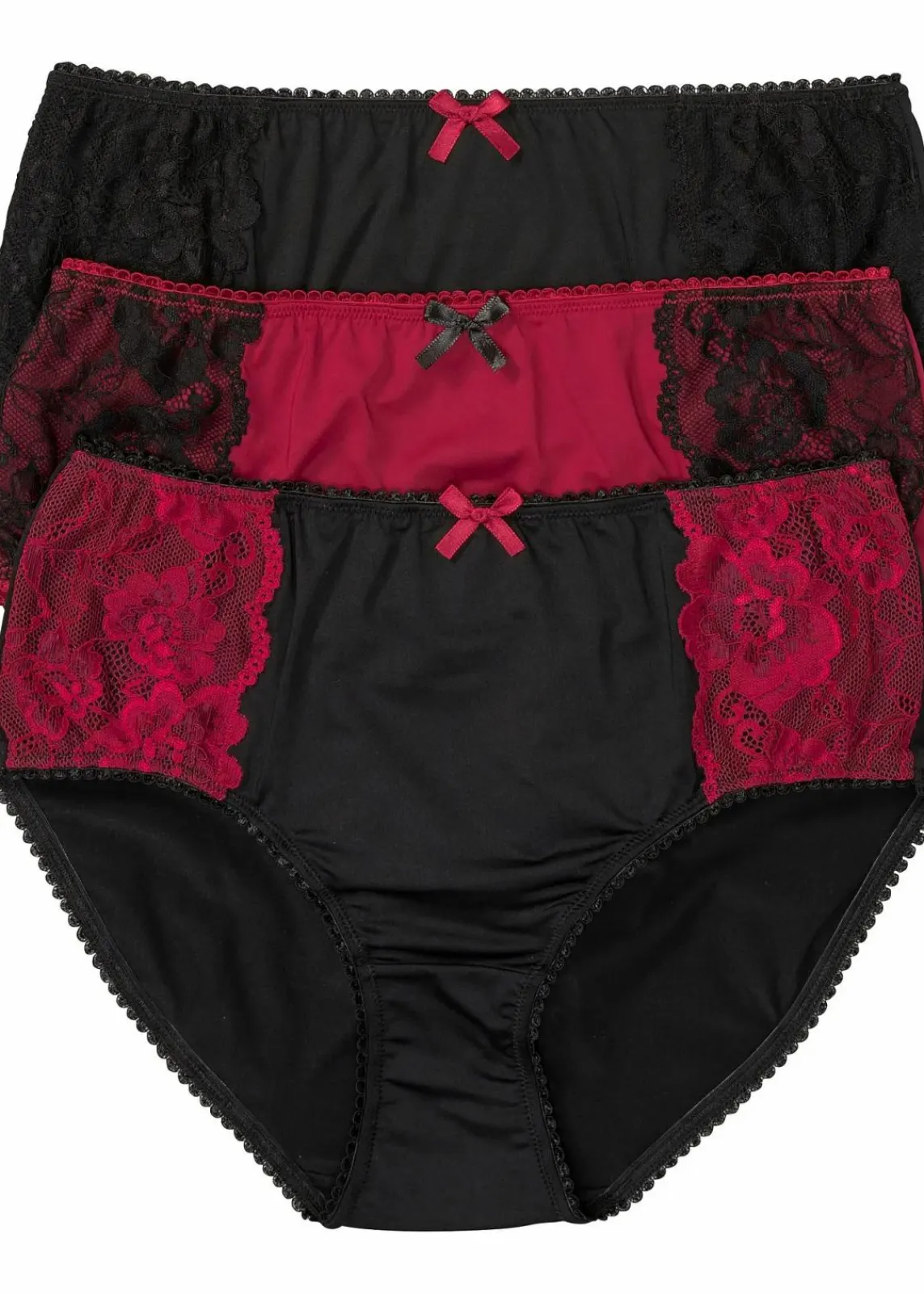 bonprix Wäsche·Höschen|Höschen^Maxislip Microfaser (3er Pack) schwarz + abendrot