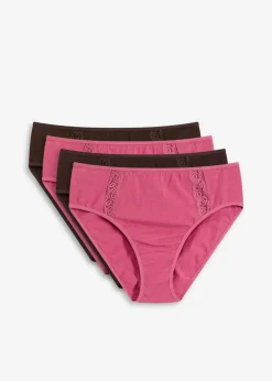 bonprix Wäsche·Baumwollunterwäsche|Wäsche·Höschen^Maxislip mit Bio-Baumwolle (4er Pack) dunkelbraun+kirschblütenpink