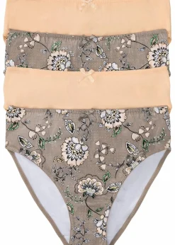bonprix Wäsche·Baumwollunterwäsche|Wäsche·Höschen^Maxislip mit Bio-Baumwolle (4er Pack) taupe paisley + hellkoralle