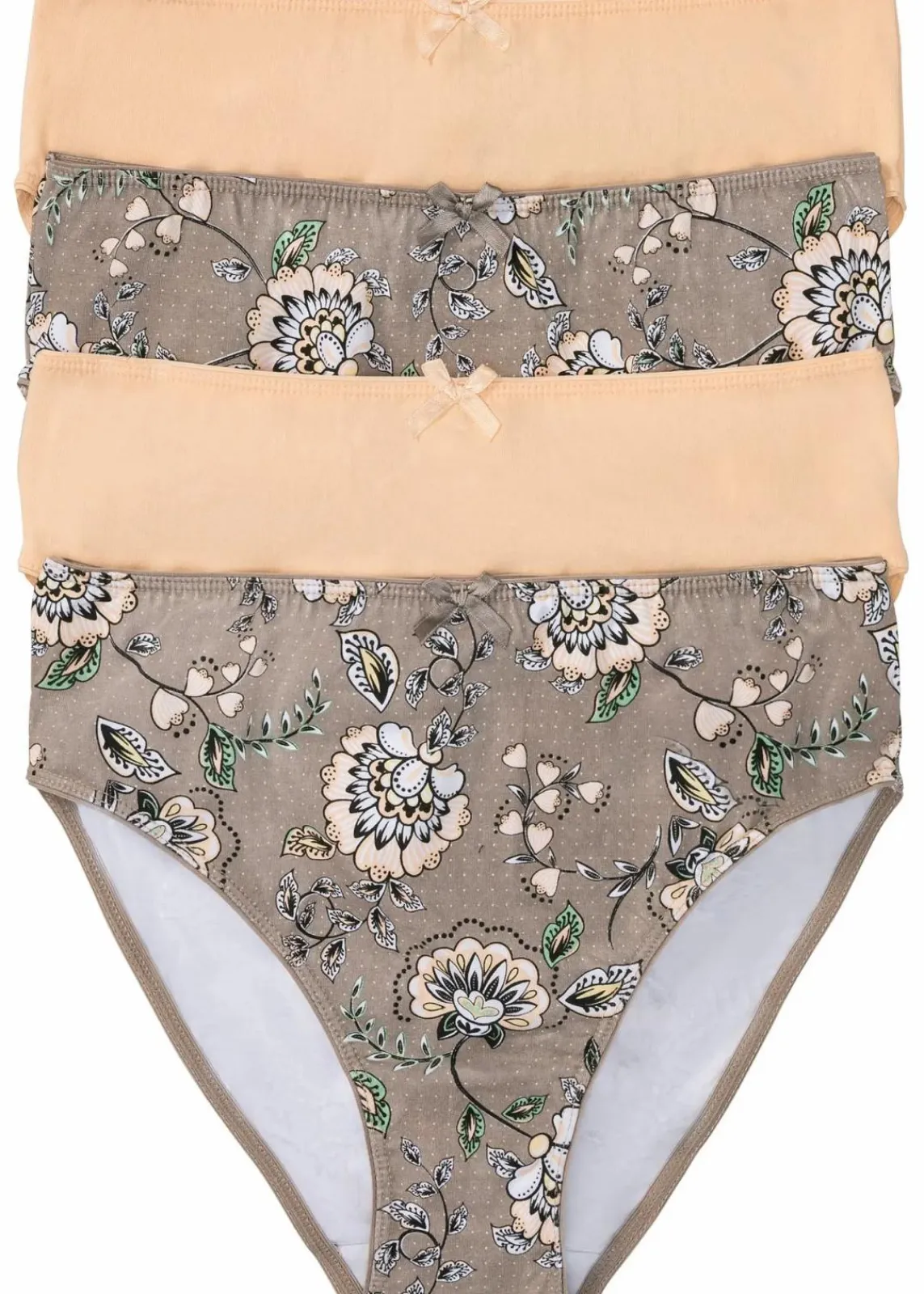 bonprix Wäsche·Baumwollunterwäsche|Wäsche·Höschen^Maxislip mit Bio-Baumwolle (4er Pack) taupe paisley + hellkoralle