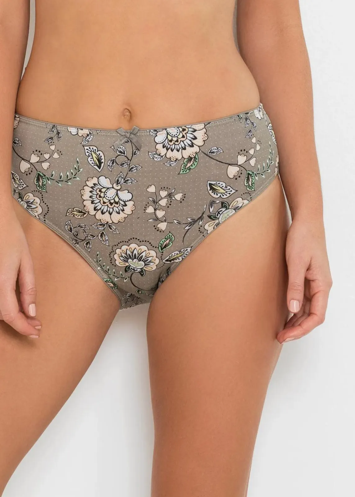 bonprix Wäsche·Baumwollunterwäsche|Wäsche·Höschen^Maxislip mit Bio-Baumwolle (4er Pack) taupe paisley + hellkoralle