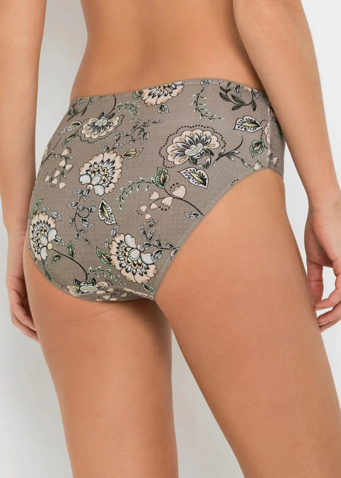 bonprix Wäsche·Baumwollunterwäsche|Wäsche·Höschen^Maxislip mit Bio-Baumwolle (4er Pack) taupe paisley + hellkoralle