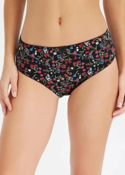 bonprix Wäsche·Baumwollunterwäsche|Wäsche·Höschen^Maxislip mit Bio-Baumwolle (4er Pack) schwarz geblümt + kristallblau + aubergine