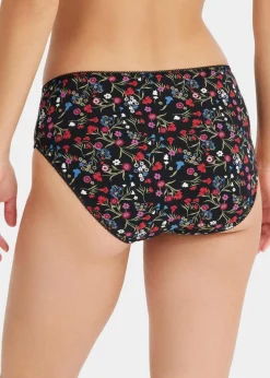 bonprix Wäsche·Baumwollunterwäsche|Wäsche·Höschen^Maxislip mit Bio-Baumwolle (4er Pack) schwarz geblümt + kristallblau + aubergine