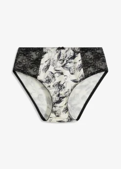 bonprix Wäsche·Dessous|Wäsche·Höschen^Maxislip mit glänzendem Material naturbeige/schwarz geblümt