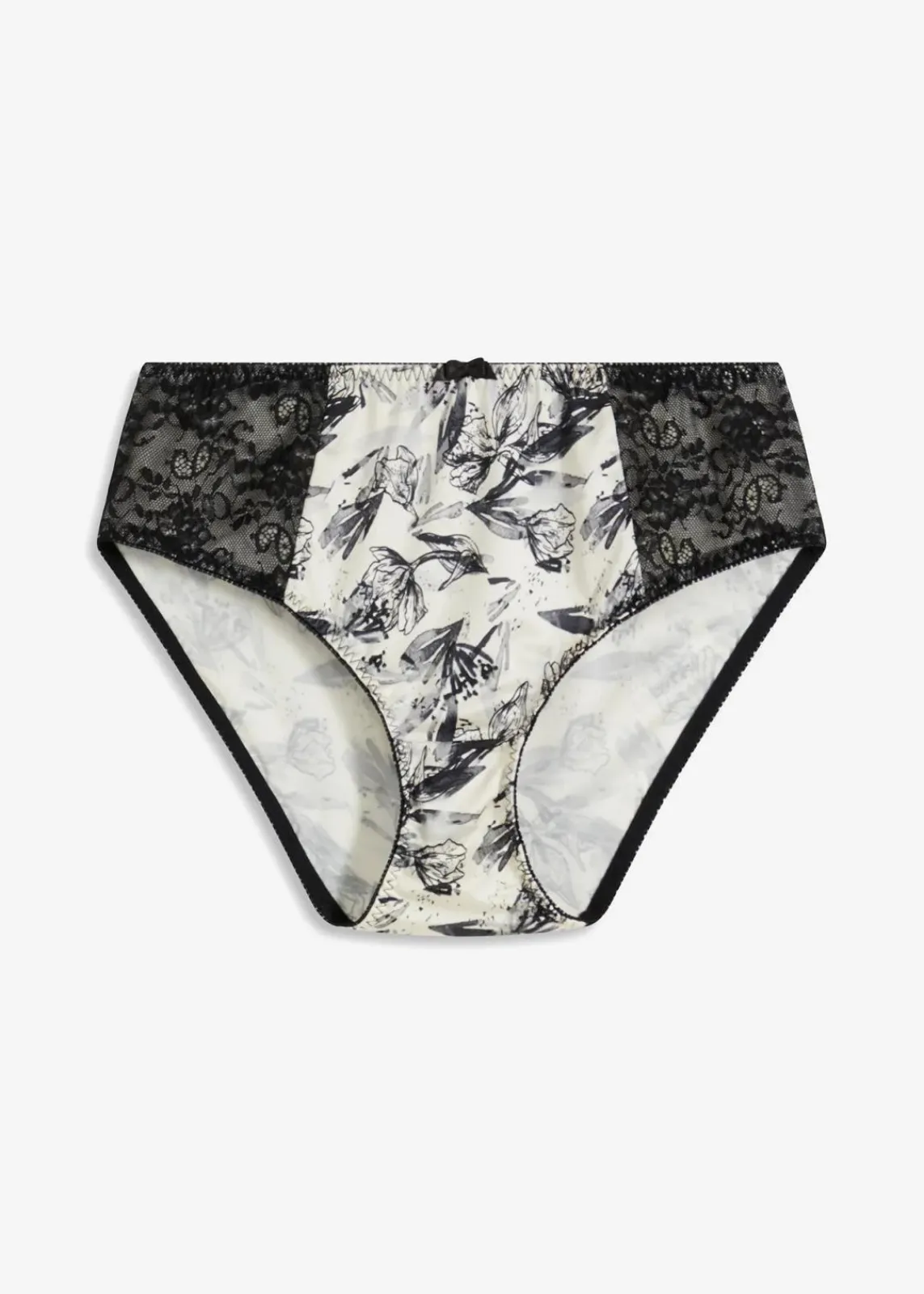 bonprix Wäsche·Dessous|Wäsche·Höschen^Maxislip mit glänzendem Material naturbeige/schwarz geblümt