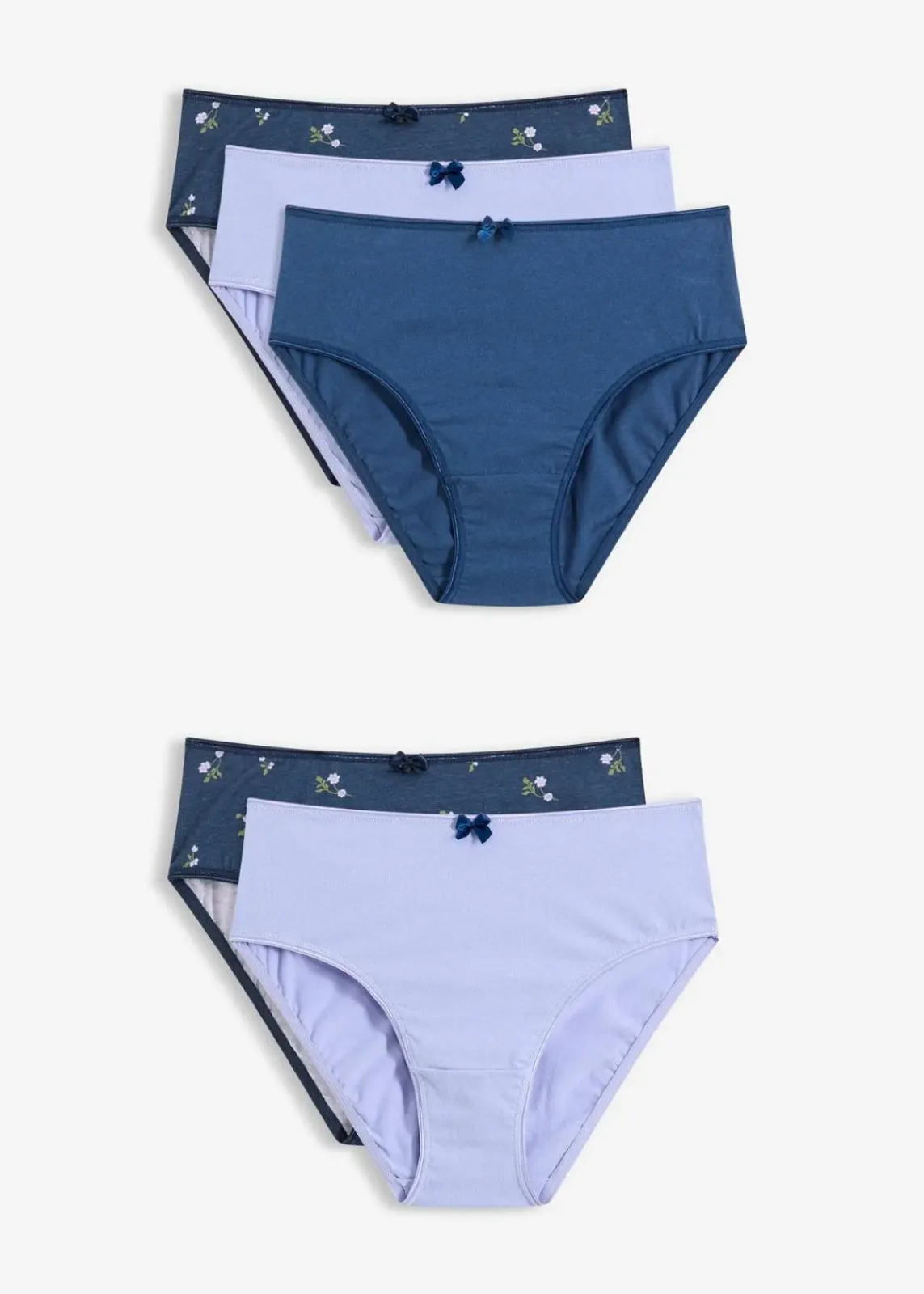 bonprix Wäsche·Baumwollunterwäsche|Wäsche·Höschen^Maxislip mit komfortabler Baumwolle (5er Pack) blau-geblümt+ hell lavendel+ blau