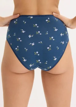 bonprix Wäsche·Baumwollunterwäsche|Wäsche·Höschen^Maxislip mit komfortabler Baumwolle (5er Pack) blau-geblümt+ hell lavendel+ blau
