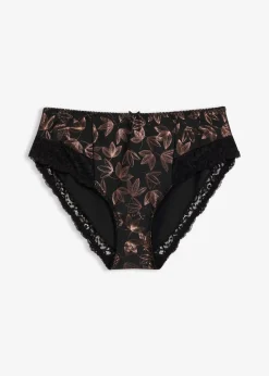 bonprix Wäsche·Höschen|Nachhaltigere Materialien^Maxislip mit schimmerndem Druck schwarz/metallic kupfer
