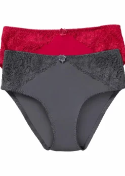 bonprix Nachhaltigere Materialien|Höschen^Maxislip mit Spitze (2er Pack) granatrot+anthrazit